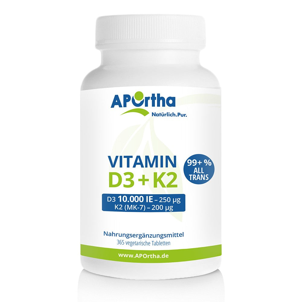 APOrtha Vitamin D3 10.000 I.E + K2, 365 veg. Tabletten