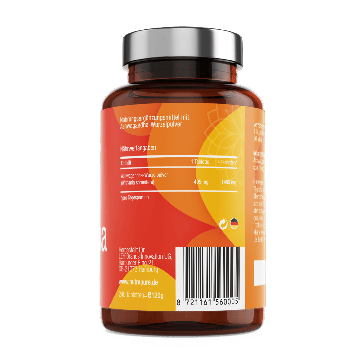Nutrapure Bio Ashwagandha, 240 vegane Tabletten