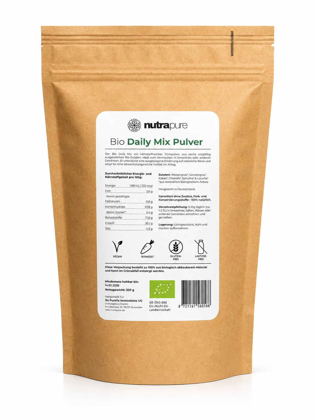 Nutrapure Bio Daily Mix 300g Trinkpulver