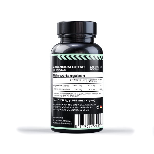 Mister-Fit Magnesium Citrat, 120 Kapseln á 1000mg