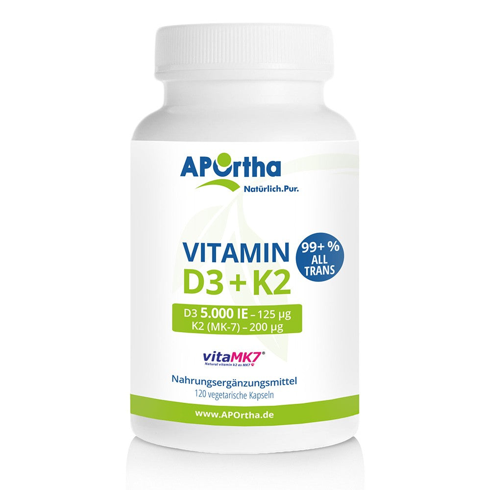 APOrtha Vitamin D3 5.000 I.E + K2 (MK-7) - 120 vegetarische Kapseln
