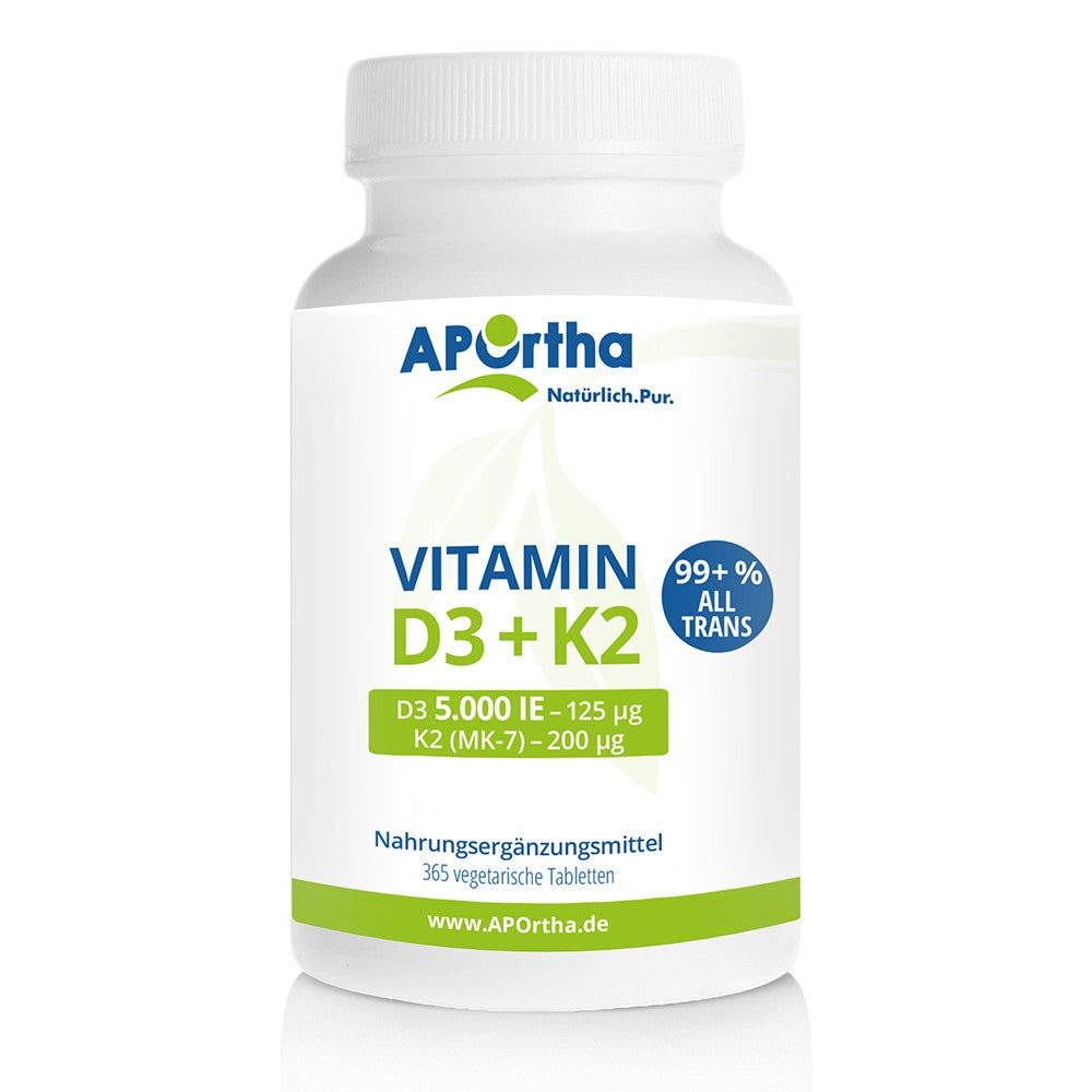 APOrtha Vitamin D3 5.000 I.E. + K2 - 365 vegetarische Tabletten