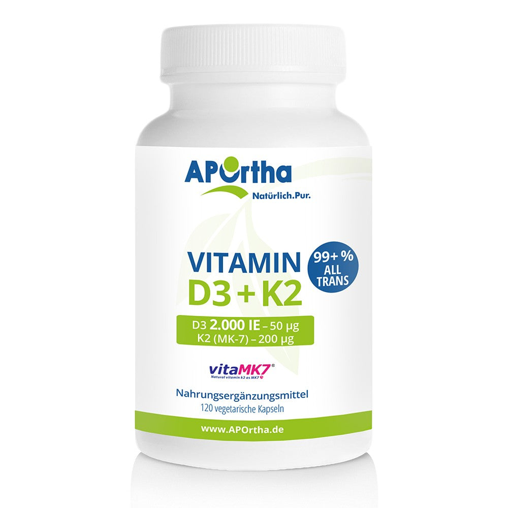 APOrtha Vitamin D3 2.000 IE + Vitamin K2 VitaMK7® 200 µg - 120 vegetarische Kapseln