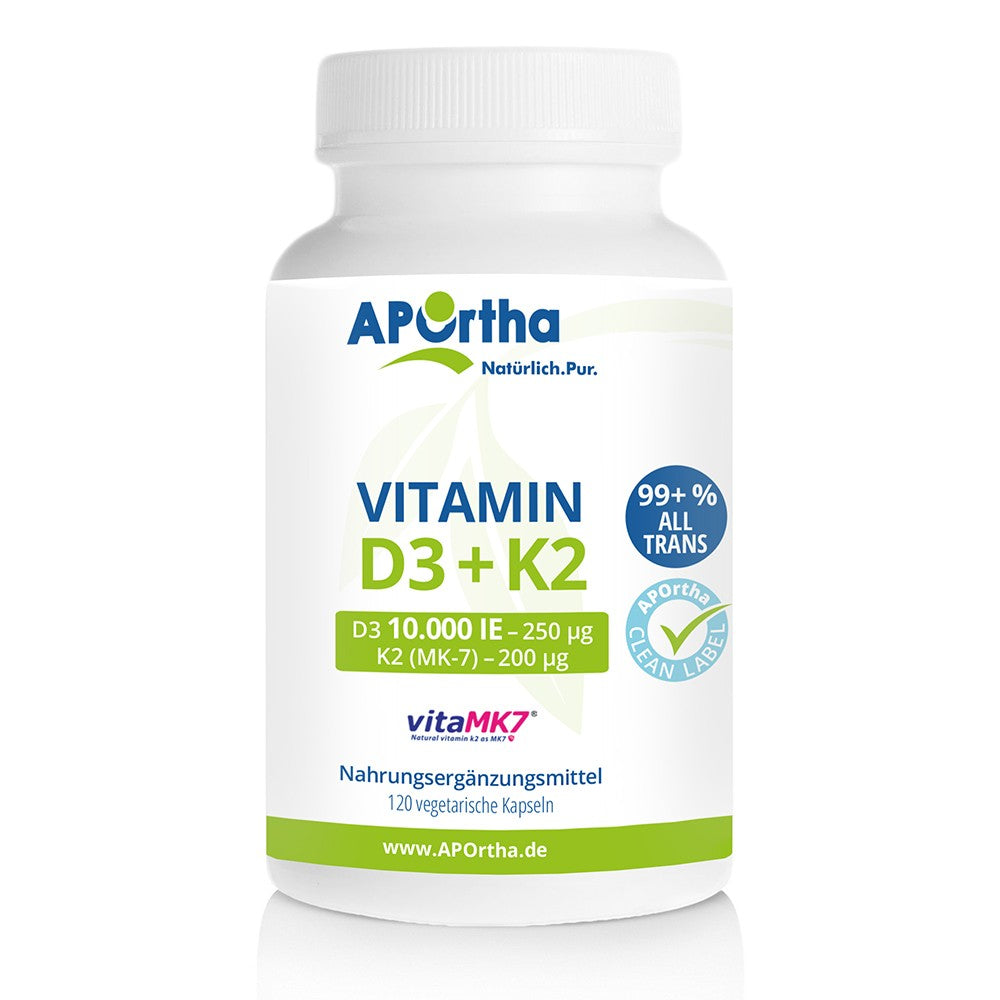 APOrtha Vitamin D3 10.000 I.E + K2 (MK-7), 120 veggy Kapseln